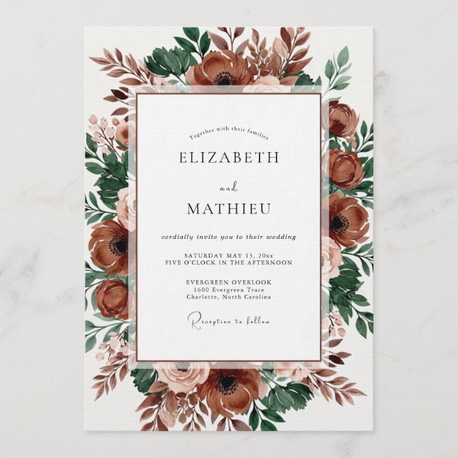 Sienna Painterly Bloom Hochzeit Einladung (Vorderseite)