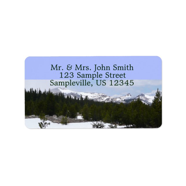Sierra Nevada Berge und Schnee auf Yosemite Adressaufkleber (Vorne)