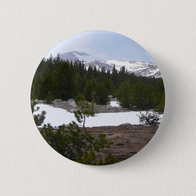 Sierra Nevada Berge und Schnee auf Yosemite Button (Vorderseite)