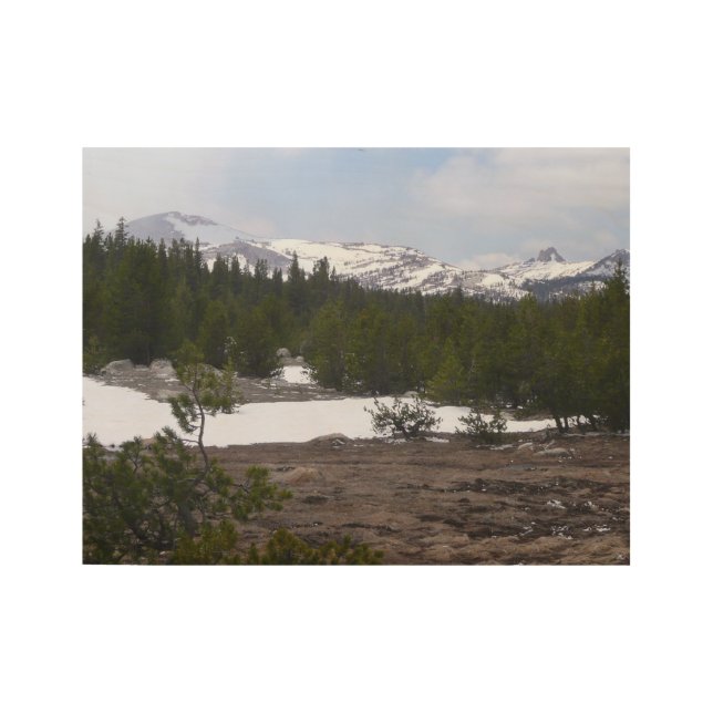 Sierra Nevada Berge und Schnee auf Yosemite Holzposter (Vorderseite)