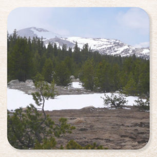 Sierra Nevada Berge und Schnee auf Yosemite Rechteckiger Pappuntersetzer