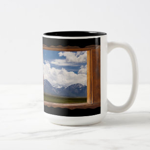 Sierra Nevada durch Kabinenfenster auf Schwarzem Zweifarbige Tasse