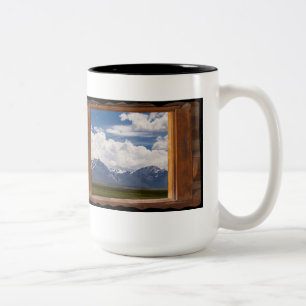 Sierra Nevada Through Cabin Window on Black Zweifarbige Tasse