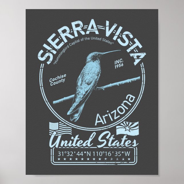 SIERRA VISTA ARIZONA - HUMINGBIRD ILLUSTRATION POSTER (Vorne)