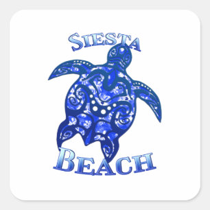 Siesta Beach Florida Vacation Tribal Turtle Quadratischer Aufkleber