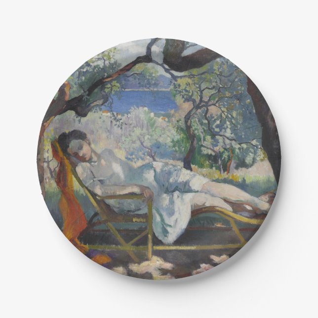 Siesta (Jeanne Resting in Beautiful French Garden) Pappteller (Vorderseite)