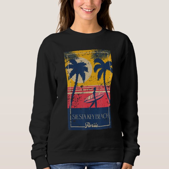 Siesta Key Beach Florida Retro Surfer Beach Distre Sweatshirt (Vorderseite)