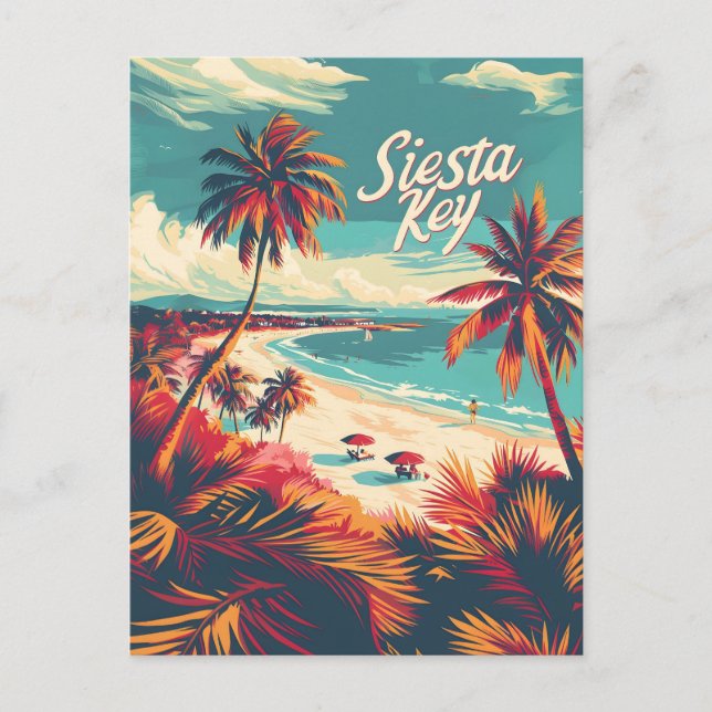 Siesta Key Beach Vintag Postkarte (Vorderseite)