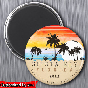 Siesta Key Florida Beach Retro Sunset Souvenir 80e Magnet