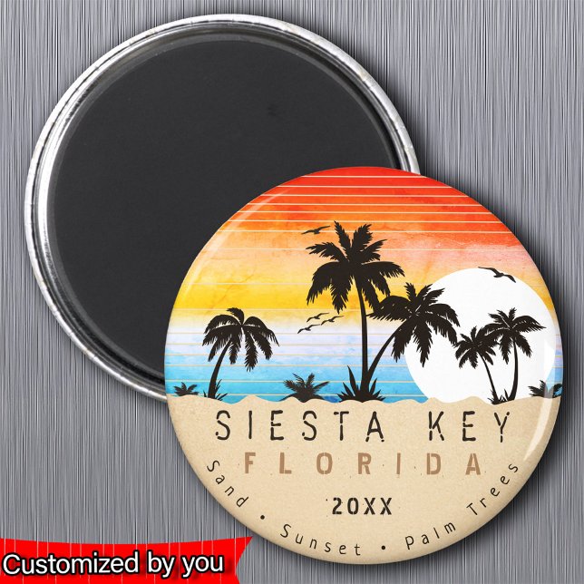 Siesta Key Florida Beach Retro Sunset Souvenir 80e Magnet (Von Creator hochgeladen)