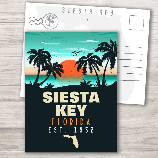 Siesta Key Florida Beach Retro Sunset Souvenirs Postkarte (Von Creator hochgeladen)