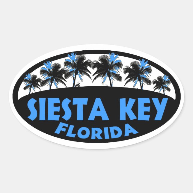 Siesta Key Florida blaue schwarze Palmen Ovaler Aufkleber (Vorderseite)