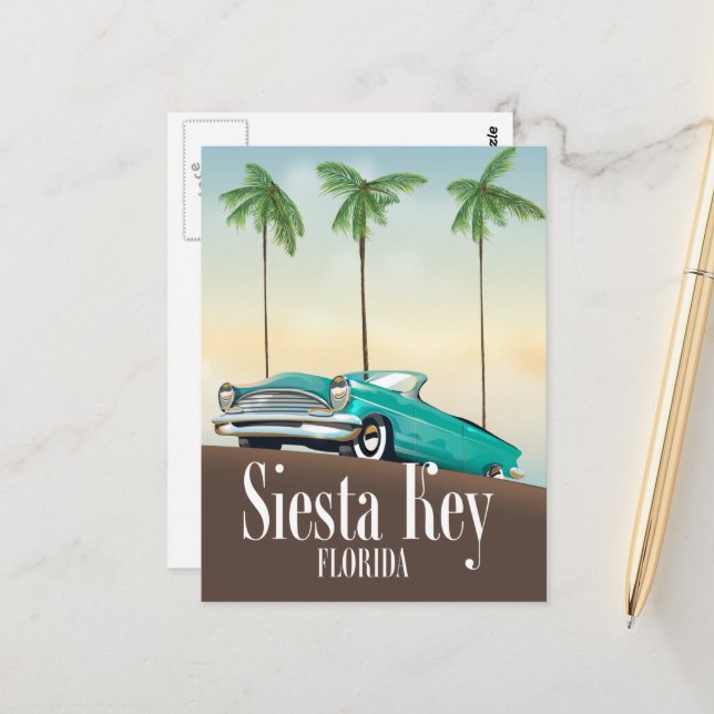 Siesta Key Florida Reiseplakat Postkarte (Vorderseite/Rückseite Beispiel)