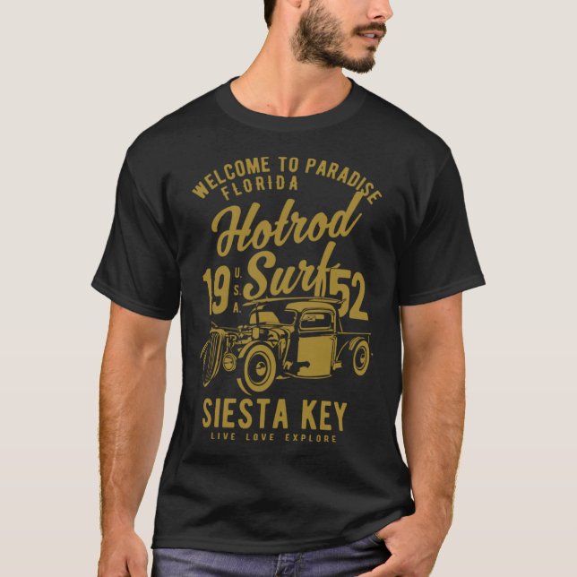 Siesta Key Florida Retro Hotrod Surf  5 T-Shirt (Vorderseite)