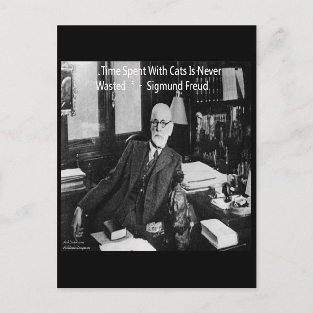 Sigmund Freud in seinem Büro und funny Cat Quote Postkarte (Vorderseite)