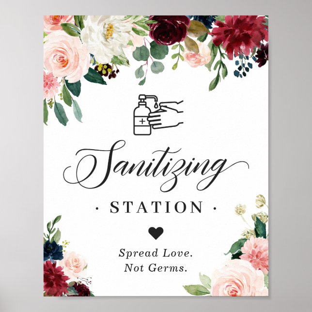 Sign Burgundy Blush Blue Floral Poster (Vorne)