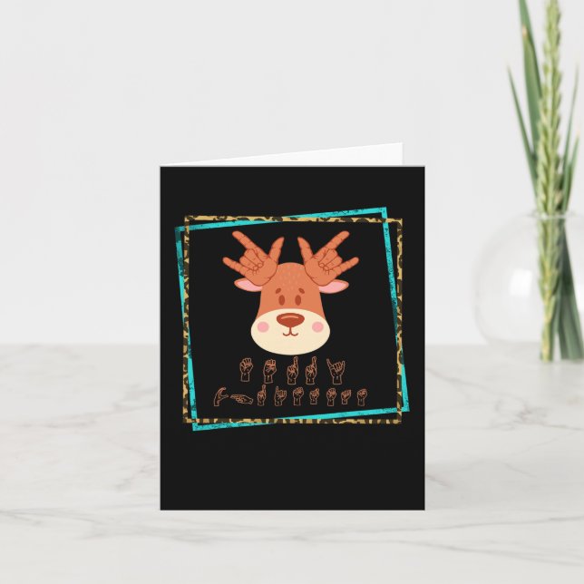 Sign Language Deaf Christmas Rentier Deaf ASL awa Karte (Vorderseite)