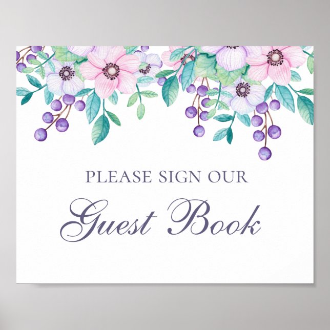 Sign our guest book. Purple and pink flowers Poster (Vorne)