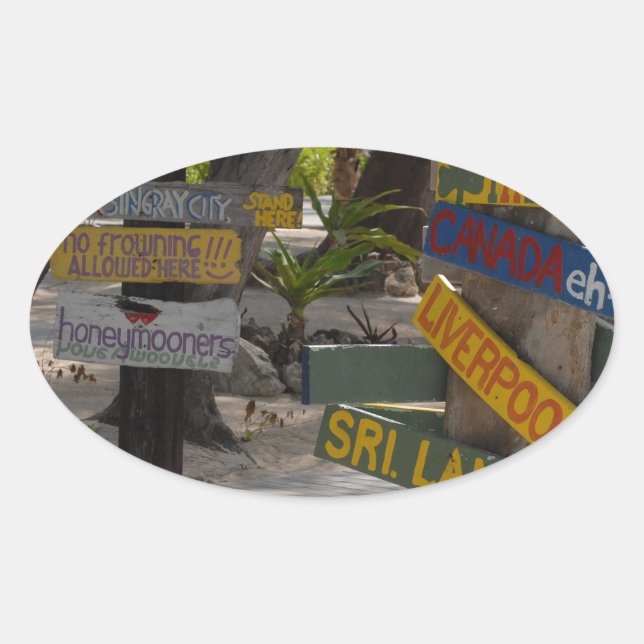 Sign Post Rum Point Grand Cayman Ovaler Aufkleber (Vorderseite)