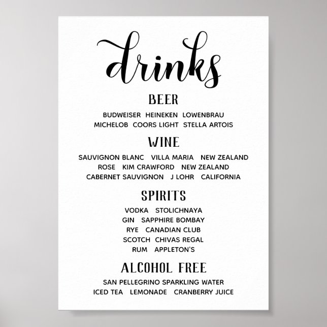 Sign up Schriftart Calligraphy Classic Bar Menu Poster (Vorne)