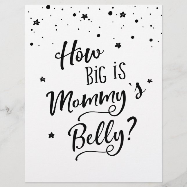 SIGN Wie groß ist Mommys Bauch? Baby Shower Game (Vorderseite)