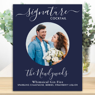 Signatur-Cocktail-Foto Navyblaue Hochzeitsbar Poster