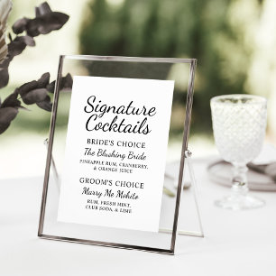 Signatur-Cocktails Black Script Hochzeitsschild Menükarte