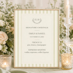 Signatur-Cocktails Sagegrüne gestreifte Hochzeit Poster