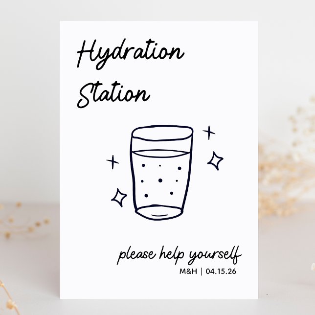 Signatur der Whimsical Sketch Wedding Station (Stay refreshed! Hydration station sign to keep your guests cool and happy at your chic wedding.)