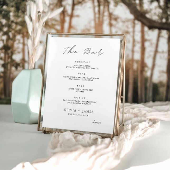 Signatur des Bar für Minimalistische Hochzeiten Poster (Minimalist Wedding Bar Menu Sign Template)