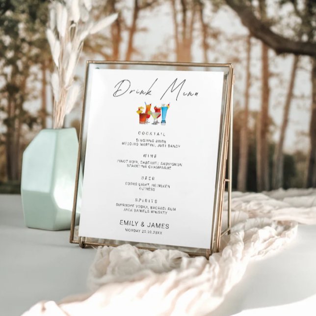 Signatur des Bar für Minimalistische Hochzeiten Poster (Minimalist Wedding Bar Menu Sign Template)