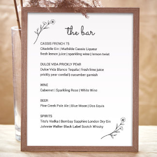 Signatur des Bar-Hochzeitmenüs der Wildblume Poster