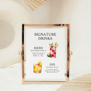 Signatur-Drinks Hochzeits-Cocktail-Menü-Plakat Poster