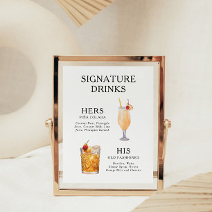 Signatur-Drinks Hochzeits-Cocktail-Menü-Plakat Poster