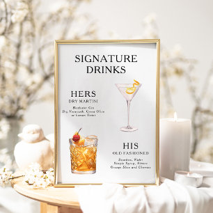 Signatur-Drinks Hochzeits-Cocktail-Menü-Plakat Poster