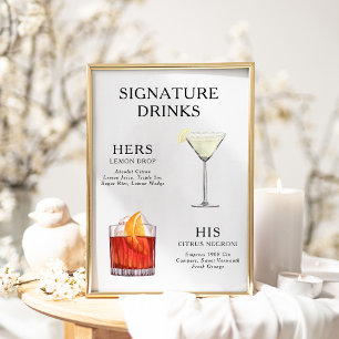 Signatur-Drinks Hochzeits-Cocktail-Menü-Plakat Poster