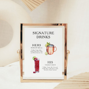 Signatur-Drinks Hochzeits-Cocktail-Menü-Plakat Poster