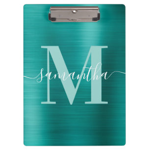 Signatur-Monogramm Aqua-Teal-Schimmerfolie Klemmbrett