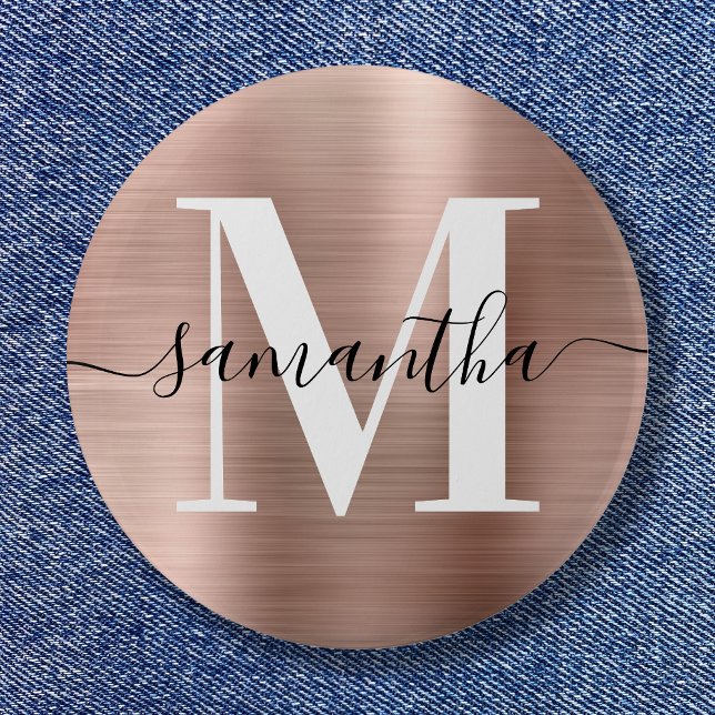 Signatur Monogramm Roségold Schimmerfolie Button (Signature Monogram Rose Gold Shimmer Foil Button)