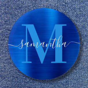 Signatur-Monogramm Royal Blau Folie Button