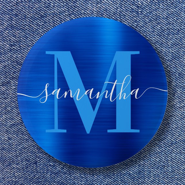 Signatur-Monogramm Royal Blau Folie  Button (Signature Monogram Royal Blue Foil Button)