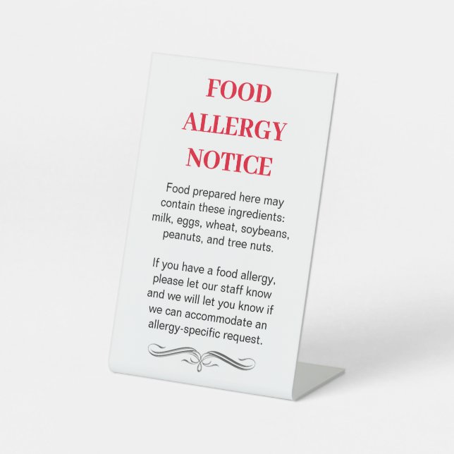 Signatur - NOTICE-Liste für LEBENSMITTELALLERGIE Sockelschild (Vorderseite)