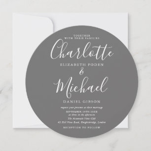 Signatur-Schrift Graue Kreis-Foto-Hochzeit Einladung