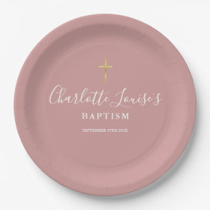 Signatur Taufe Christening Dusty Rose Pink Pappteller
