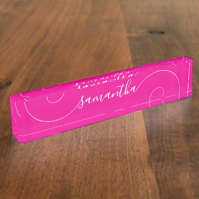 Signatur von Hot Pink und White Curry Namensplakette (Seite)