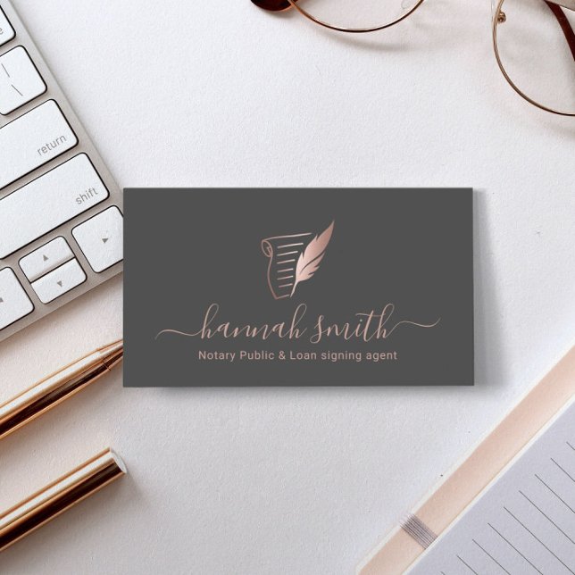 Signatur von Notar-Agent-Rose Gold Quill-Logo Visitenkarte (Von Creator hochgeladen)