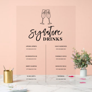 Signature Barre de boissons Menu Signal acrylique