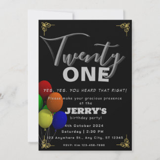 Signature Black mit Ballons Geburtstag Einladung