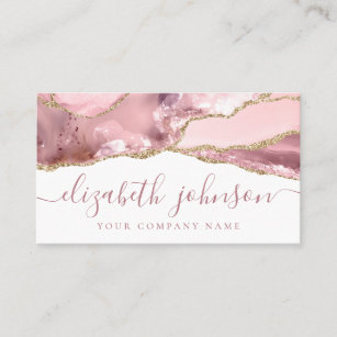 Signature Blush Pink Gold Glitzer Agate Marmor Visitenkarte
