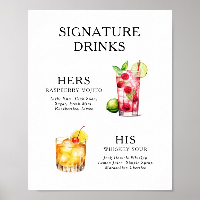Signature Boissons Mariage Cocktail Menu Poster (Devant)